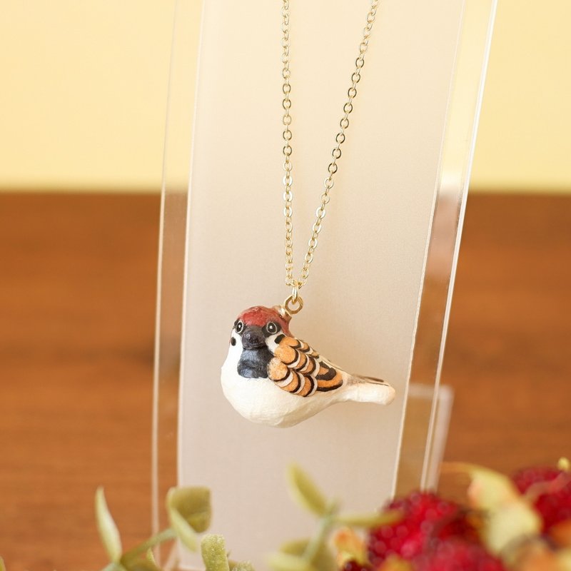 和紙飾品 項鍊 麻雀 雀 野鳥 鳥類 - 項鍊 - 其他材質 咖啡色