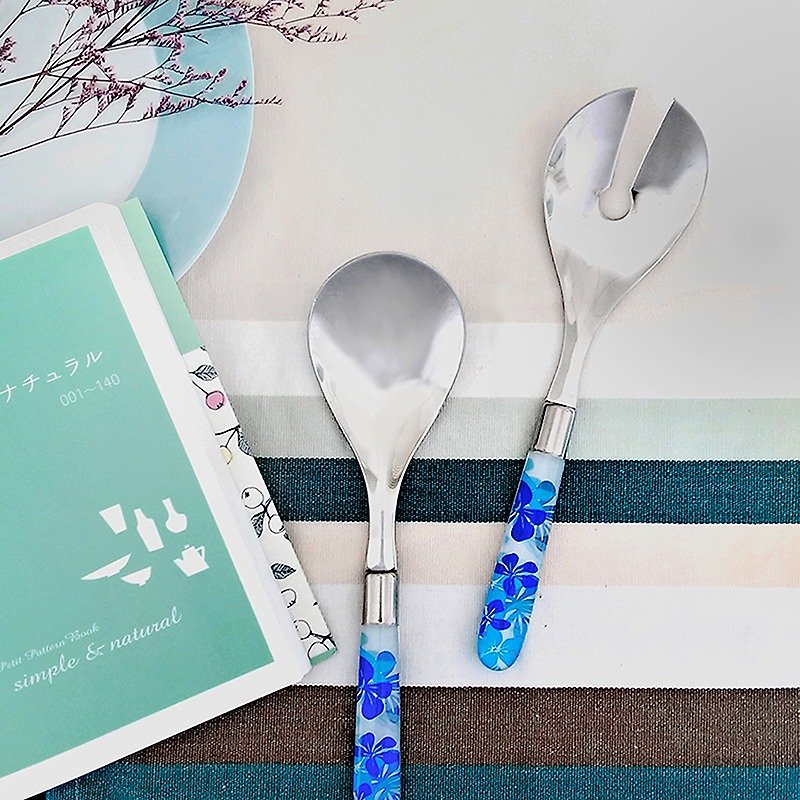 Taiwan's first chopsticks. Summer salad soup fork set. 2 colors - ช้อนส้อม - โลหะ สีน้ำเงิน