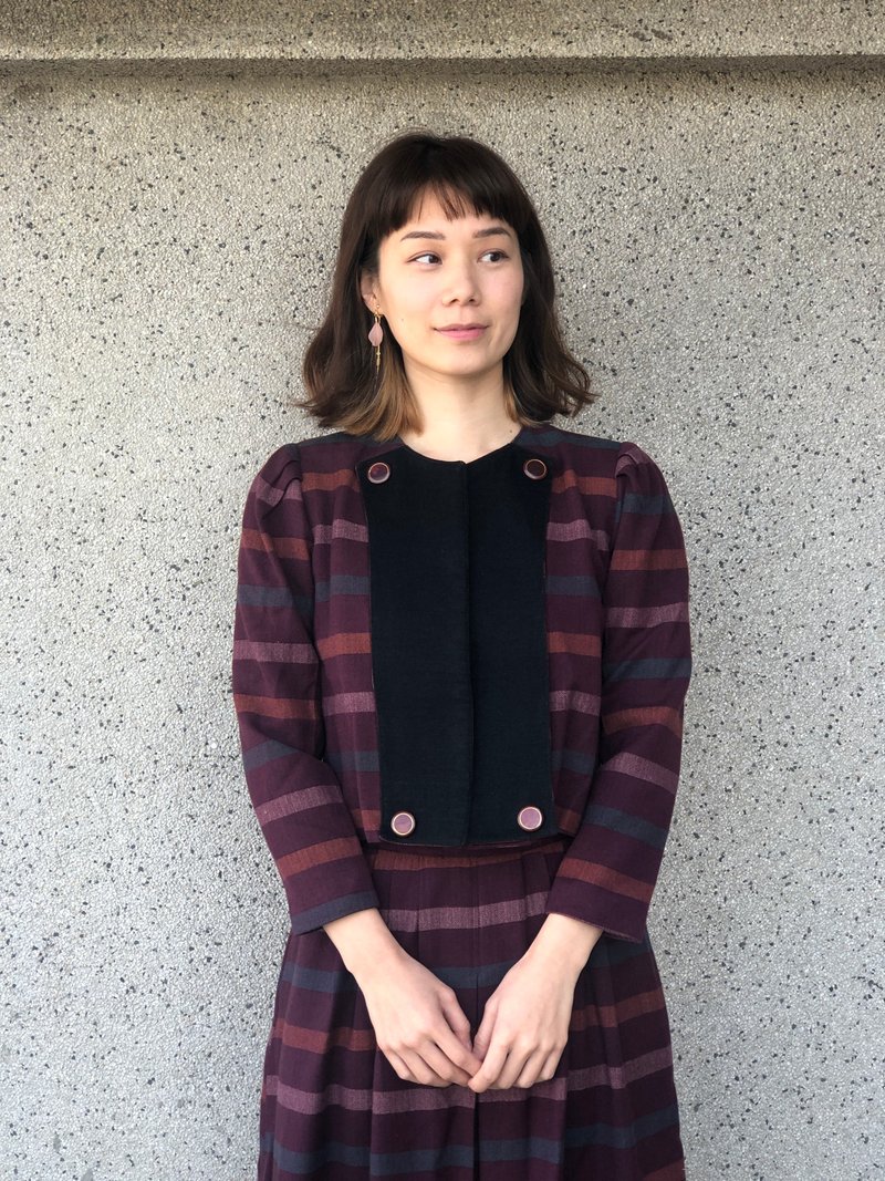 咖啡條紋上衣 - 女上衣/長袖上衣 - 其他材質 