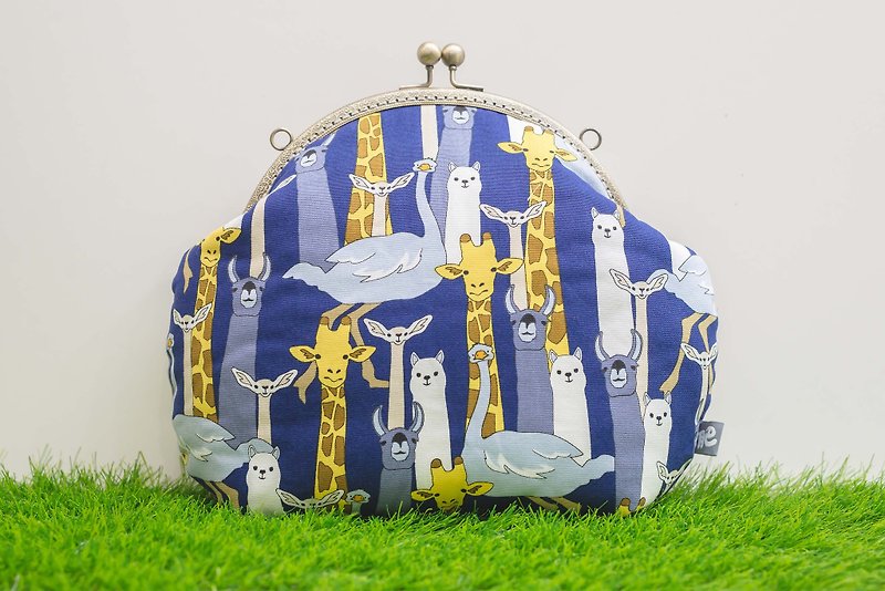 Long Neck Zoo Sky Blue / Metallic Gold Bag / Vintage Crossbody Bag / Carrying Case - Messenger Bags & Sling Bags - Cotton & Hemp Blue