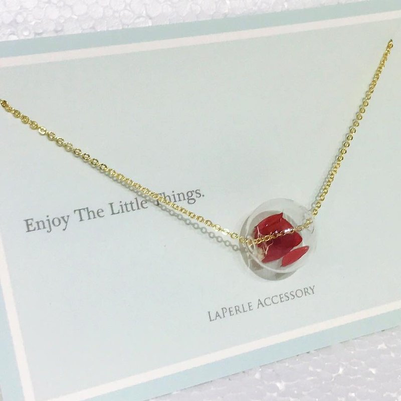 Glass Ball  Preserved Flower Red Necklace Birthday Gift Bridesmaid Gift Bestie - Chokers - Paper Red