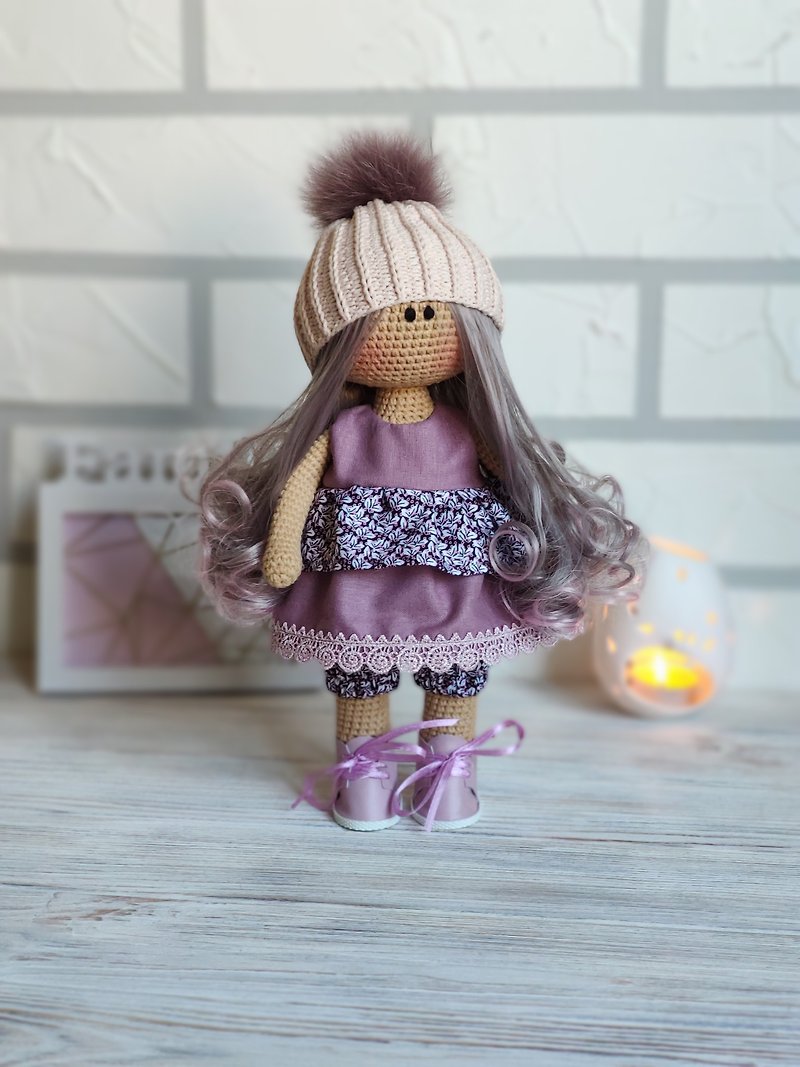 Purple Fairy crochet doll Plush amigurumi Cotton toy home interior decor Nursery - Kids' Toys - Cotton & Hemp Purple