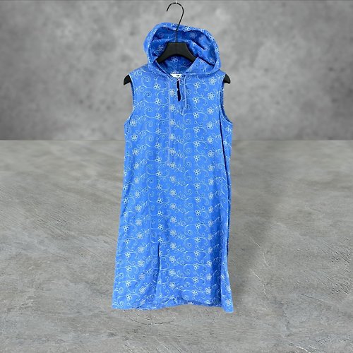 蘿綺莉蕾芭索 二手 藍色 輕薄 刺繡 連帽 寬鬆 洋裝 PF518