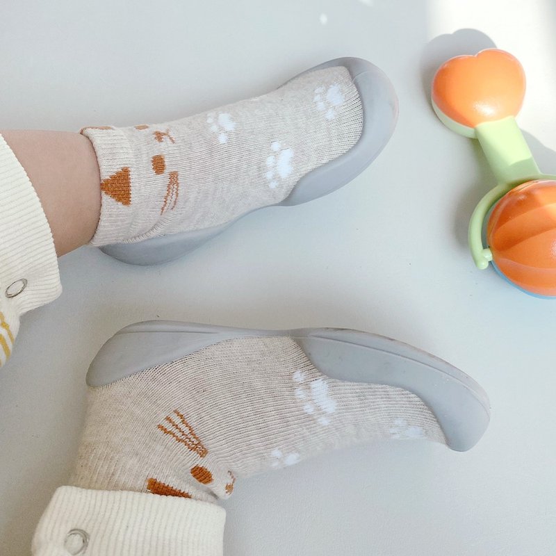 Korean Ggomoosin Toddler Socks-Cream Shorthair Cat - Baby Shoes - Cotton & Hemp 