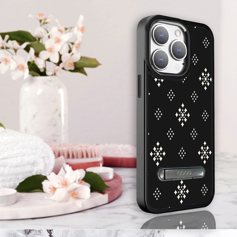 iPhone 15 14系列軍規防摔鋁合金鏡頭框立架手機殼-幾何-花磚稜紋 - 手機殼/手機套 - 其他材質 多色