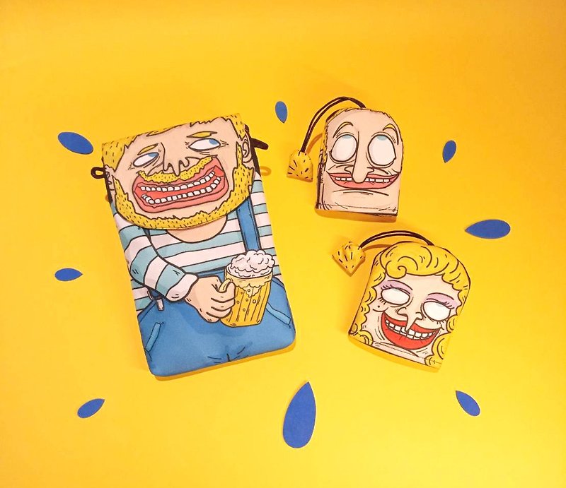 [Offer set] Smile bag + key storage bag x2, side backpack, storage, exchange gifts / MKAC - Messenger Bags & Sling Bags - Cotton & Hemp Orange