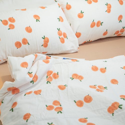 annahome棉床本舖 柑橘 二層紗 床包兩用被組 100%純棉材質 台灣製【超取限一組】