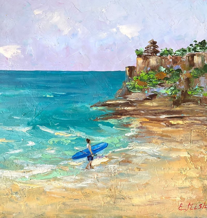 Bali Surfer 巴厘島海景 治愈藝術 油畫 海洋藝術 - 壁貼/牆壁裝飾 - 其他材質 藍色