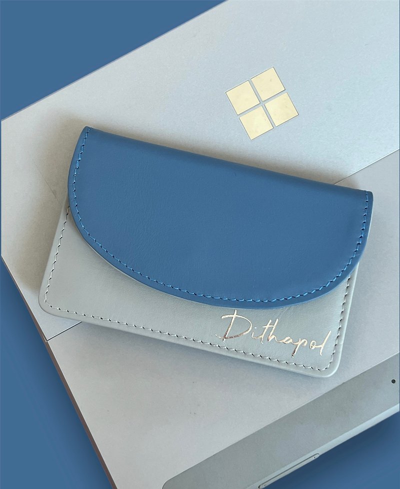 Personalized Leather Halfmoon Card Wallet - กระเป๋าสตางค์ - หนังแท้ สีกากี
