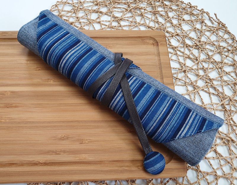 Blue Stripe~Environmental protection cutlery set/cutlery bag/cutlery storage bag (four formats) - กล่องเก็บของ - ผ้าฝ้าย/ผ้าลินิน หลากหลายสี