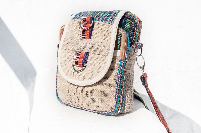 Natural cotton and linen storage bag / ethnic wind purse / camera bag / mobile phone bag / card holder / cross-body bag - South America - Messenger Bags & Sling Bags - Cotton & Hemp Multicolor