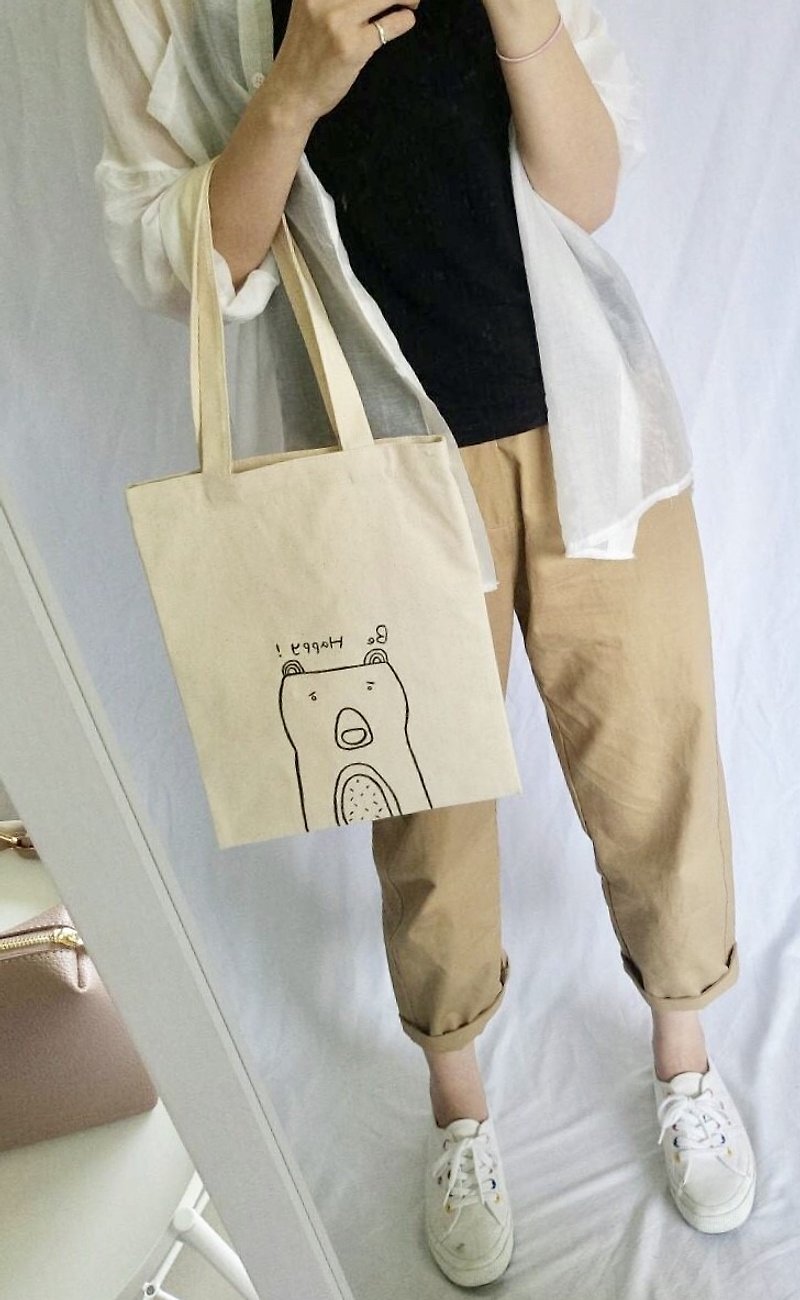 hand-drawn bag(Bear) - กระเป๋าถือ - วัสดุอื่นๆ ขาว
