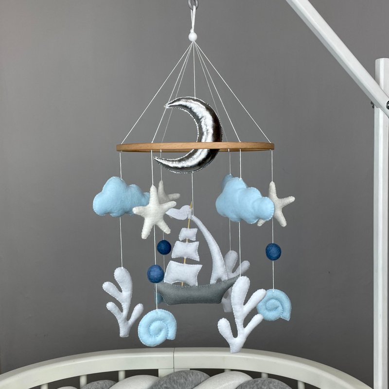 Ocean baby mobile Ship nursery mobile crib Baby boy mobile Gift for newborn - 其他 - 其他材質 藍色