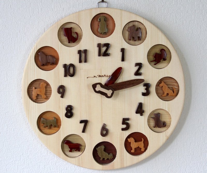 犬時計　30cm大型　受注製作　1週間 - 時鐘/鬧鐘 - 木頭 白色