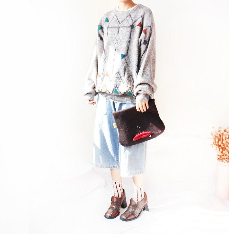 Have combined jiho triangle transformation gray sweater vintage - สเวตเตอร์ผู้หญิง - เส้นใยสังเคราะห์ สีเทา