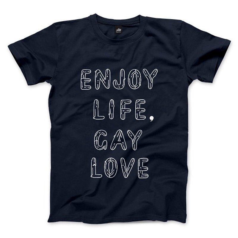 ENJOY LIFE, GAY LOVE-Navy-Unisex T-shirt - Men's T-Shirts & Tops - Cotton & Hemp 
