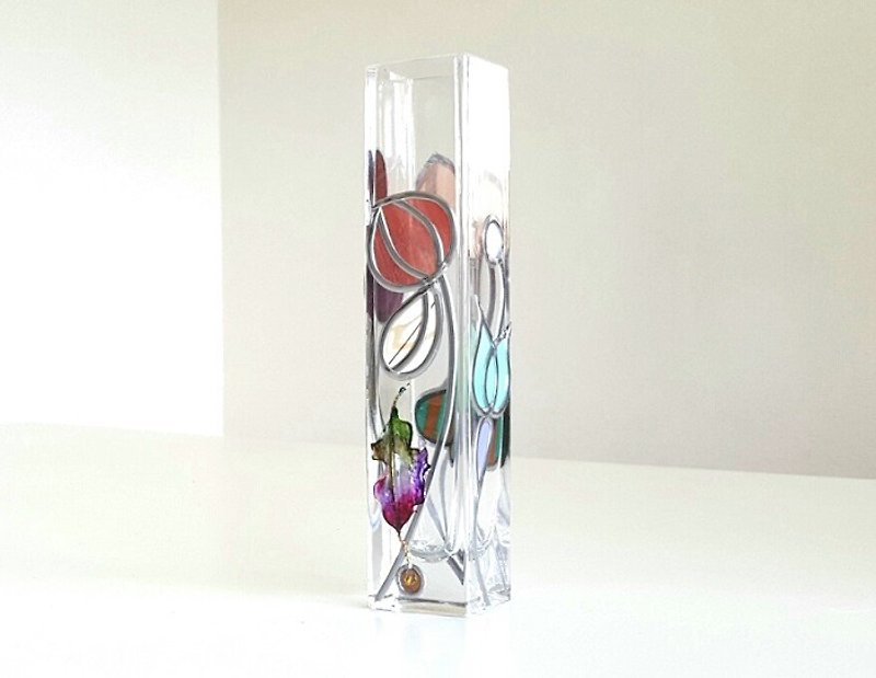 Glass Art Square Vase TinkerBell Antique - 植栽/盆栽 - 玻璃 多色
