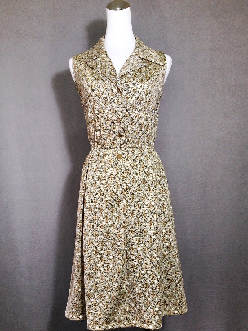 Ping-pong vintage [vintage dress / Nippon leaves vintage sleeveless dress] abroad back VINTAGE - ชุดเดรส - เส้นใยสังเคราะห์ สีกากี