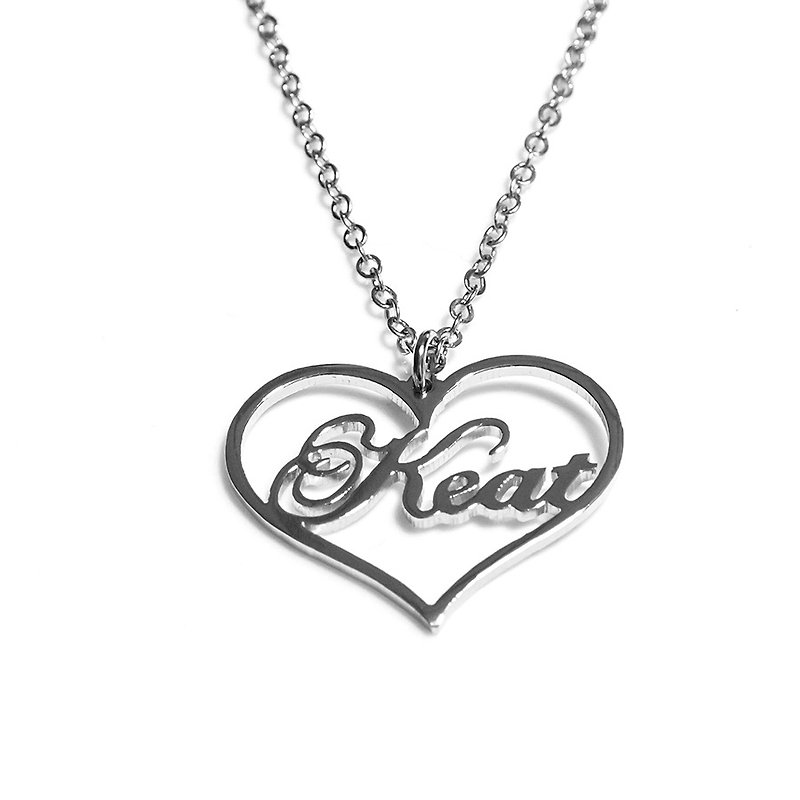 Custom name necklace in heart shape pendant - 項鍊 - 其他金屬 銀色