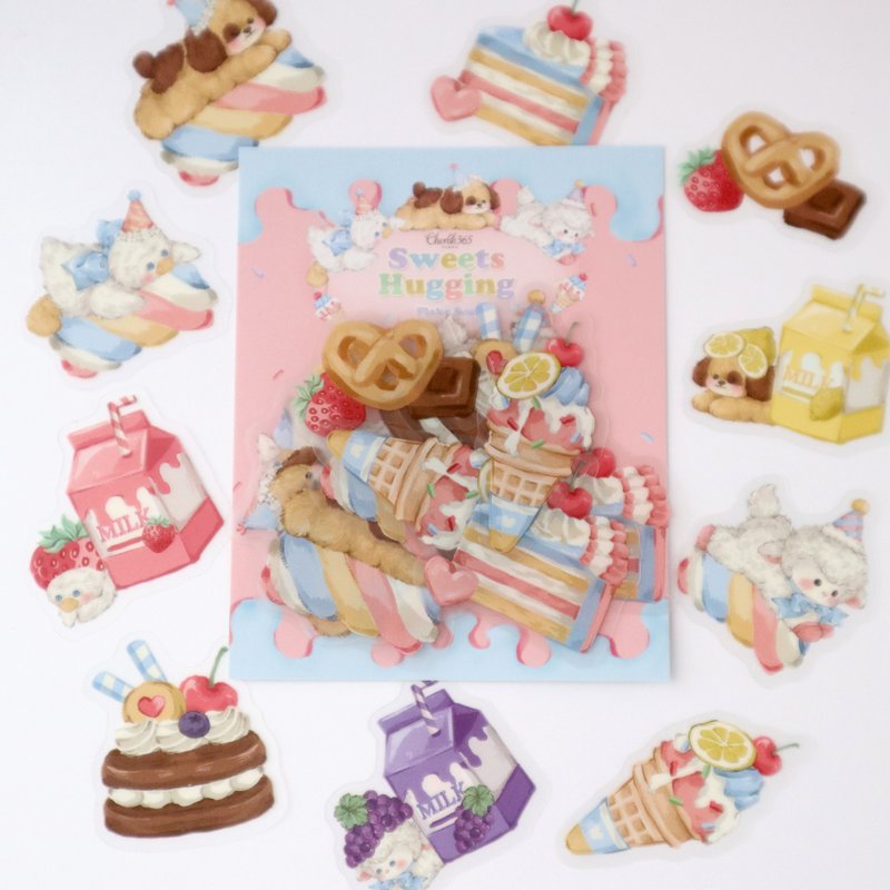 [Sweets hugging] Matte PET flake stickers 30 sheets CHO366 - Stickers - Waterproof Material Pink