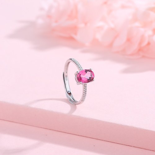 Pink Laboratory 粉紅製造 粉紅托帕石925純銀精鍍亮澤白金戒指