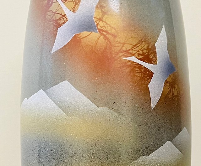 九谷燒-8號寸胴花瓶雙鶴連山- 設計館Risō 理想的生活｜蒔花弄藝花瓶