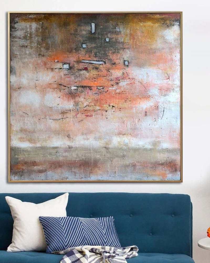 Extra Large Abstract Orange Acrylic Paintings On Canvas Modern Minimalist Art - ตกแต่งผนัง - อะคริลิค สีส้ม