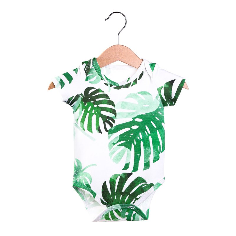 Monstera baby bodysuit, baby boy bodysuit, baby girl bodysuit, baby onesie - 嬰兒連身衣/包被/包巾 - 棉．麻 多色