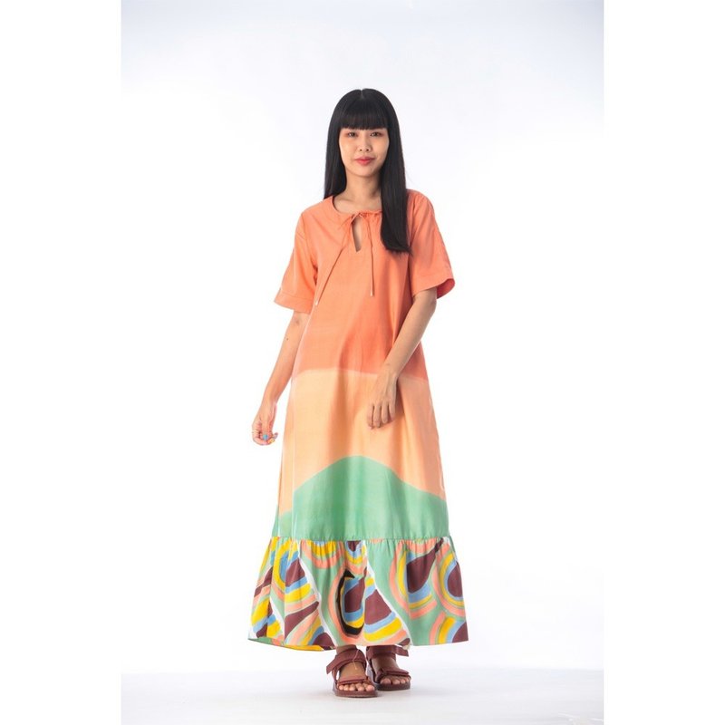 Dress Cotton Hand Paint Art x Decor SS21-05 - 連身裙 - 棉．麻 橘色