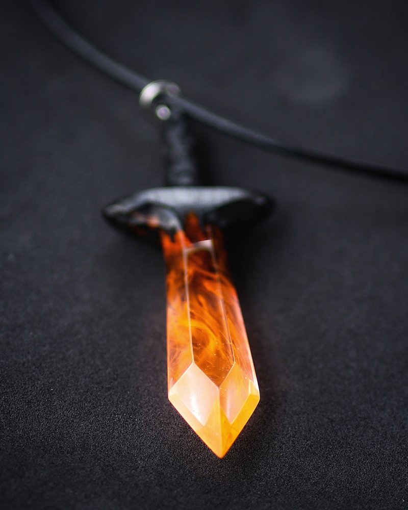 Gift for him Gift for boyfriend Wood resin pendant Resin jewelry - Necklaces - Wood Orange