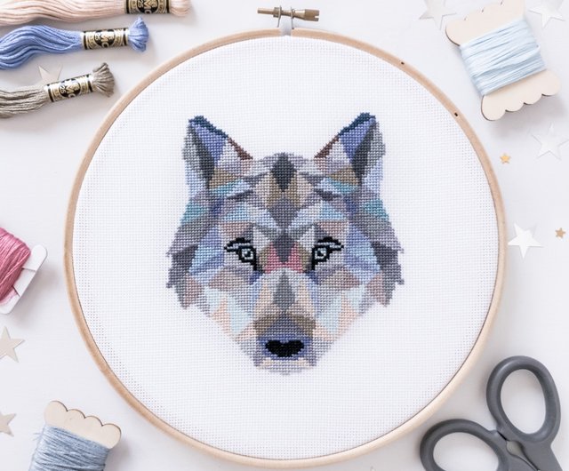 ハスキーパピークロスステッチ刺繍完成品