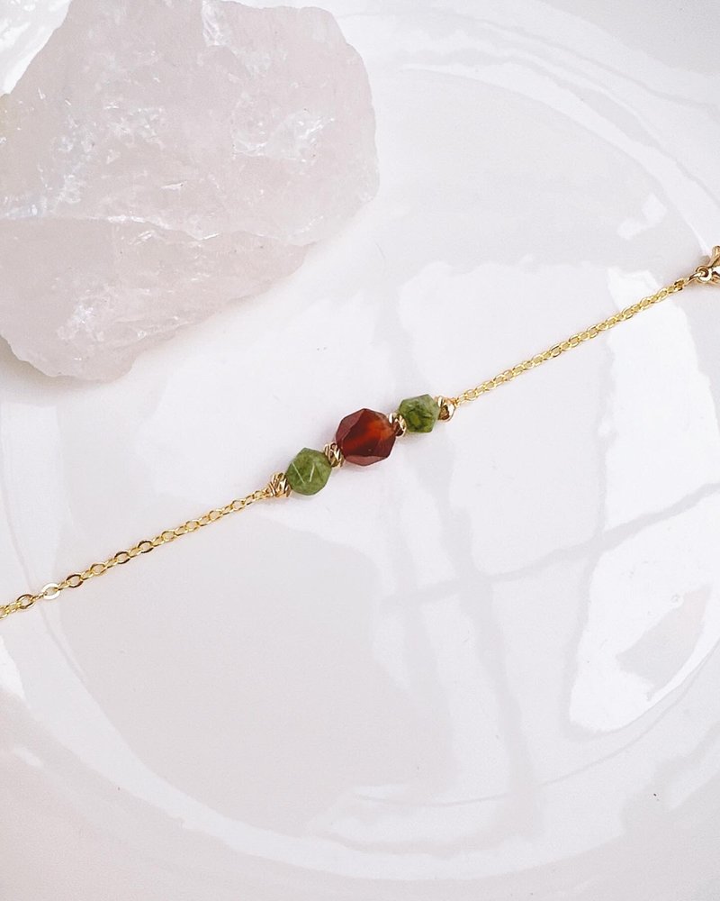 C&W natural citrine green agate s925 sterling silver gold-filled thin chain bracelet - สร้อยข้อมือ - หยก สีทอง