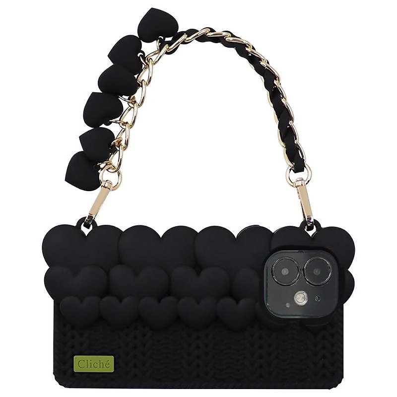 [Candies] Cliche Knitted Love Evening Bag (Black)-iPhone 12/12 Pro - เคส/ซองมือถือ - ซิลิคอน สีดำ