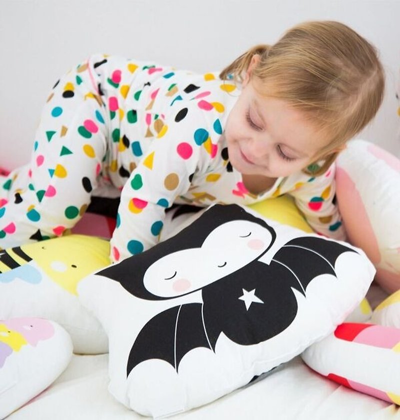 [Out of print sale] Netherlands a Little Lovely Company healing cute bat mini pillow - Pillows & Cushions - Cotton & Hemp Black
