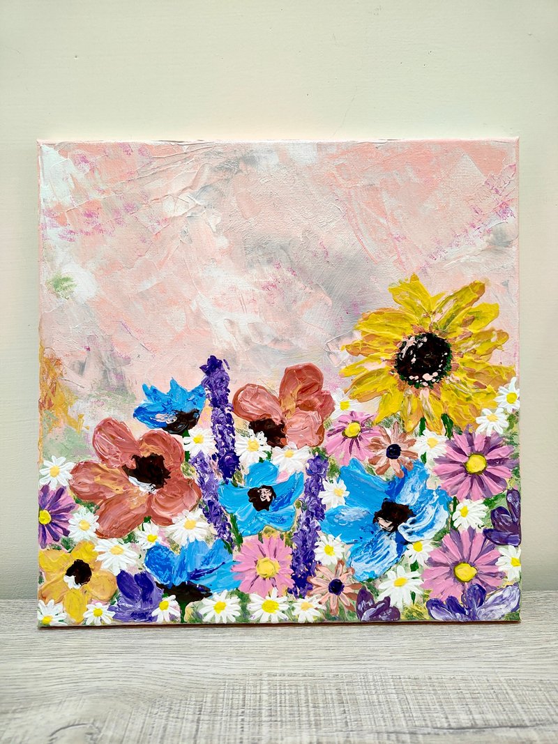 【優しく甘美な百花繚乱】フレームなし絵画/ウォールアート/アクリル画/原画/結婚祝い/新築祝い - ポスター・絵 - コットン・麻 