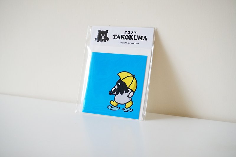 Octopus Bear Takokuma Square Small Card - Walking in the Rain - Cards & Postcards - Paper Blue