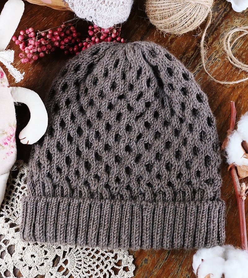 ChiChi hand-made-muffin grid-woolen cap [non-itchy series] - หมวก - ขนแกะ สีนำ้ตาล