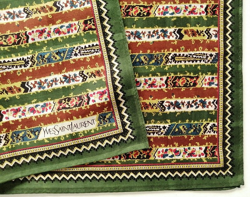 Yves Saint Laurent Vintage Handkerchief Green Motif 22 x 21.5 inches - Handkerchiefs & Pocket Squares - Cotton & Hemp Green