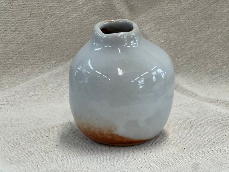 Hand pinched Shino vase - Pottery & Ceramics - Pottery White