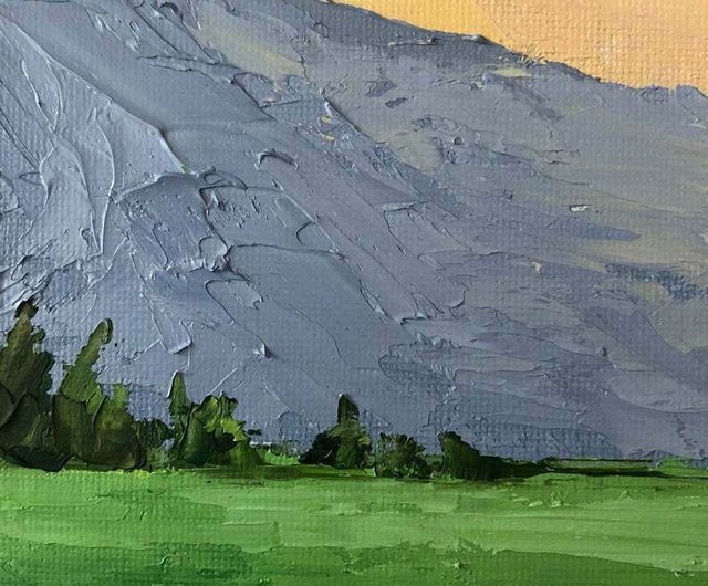 オリジナルの緑の野原絵画山地風景油絵キャンバスインパスト