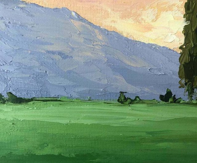 オリジナルの緑の野原絵画山地風景油絵キャンバスインパスト