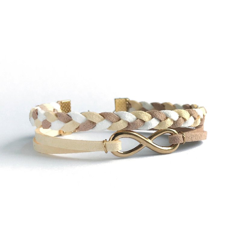 Infinity 永恆 手工製作 雙手環 淡金色系列 - 米白 - 手鍊/手鐲 - 其他材質 白色