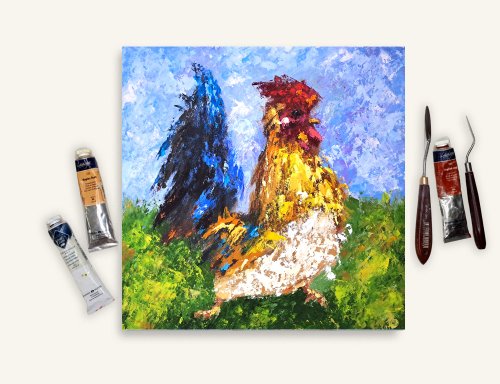 二羽の鳥 絵画 油彩画 油絵 F4 oil painting art 二羽の鳥 絵画 油彩画