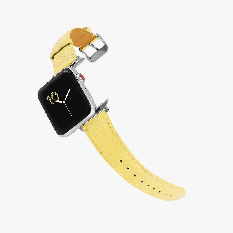 Customized Gift Italian Genuine Leather Strap Apple Watch Yellow_01378 - สายนาฬิกา - หนังแท้ สีส้ม