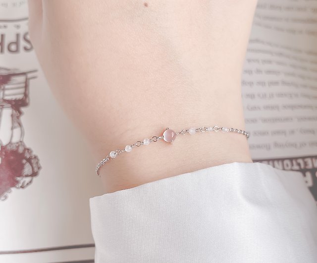 Signed EA 925 Sterling Silver Multi Chain Pink Charm Bracelet Bezel Crystals
