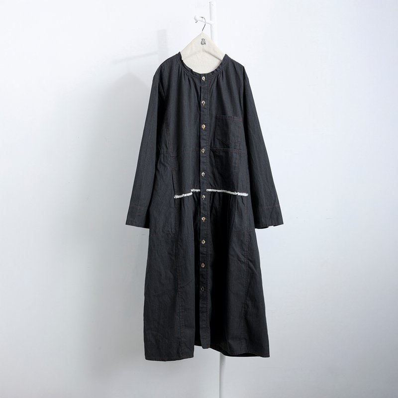 緩緩多口袋牛仔開襟洋裝 - 洋裝/連身裙 - 棉．麻 灰色