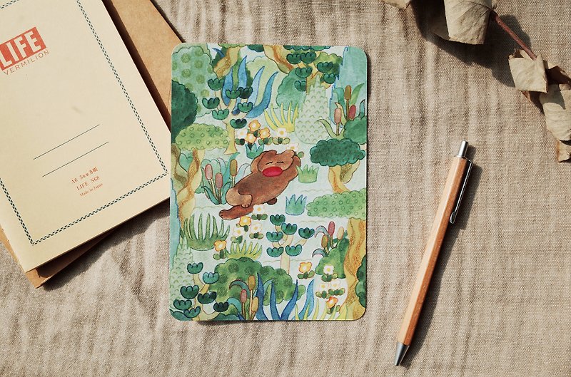 Small yellow flower / postcard for lazy bear - การ์ด/โปสการ์ด - กระดาษ สีเขียว