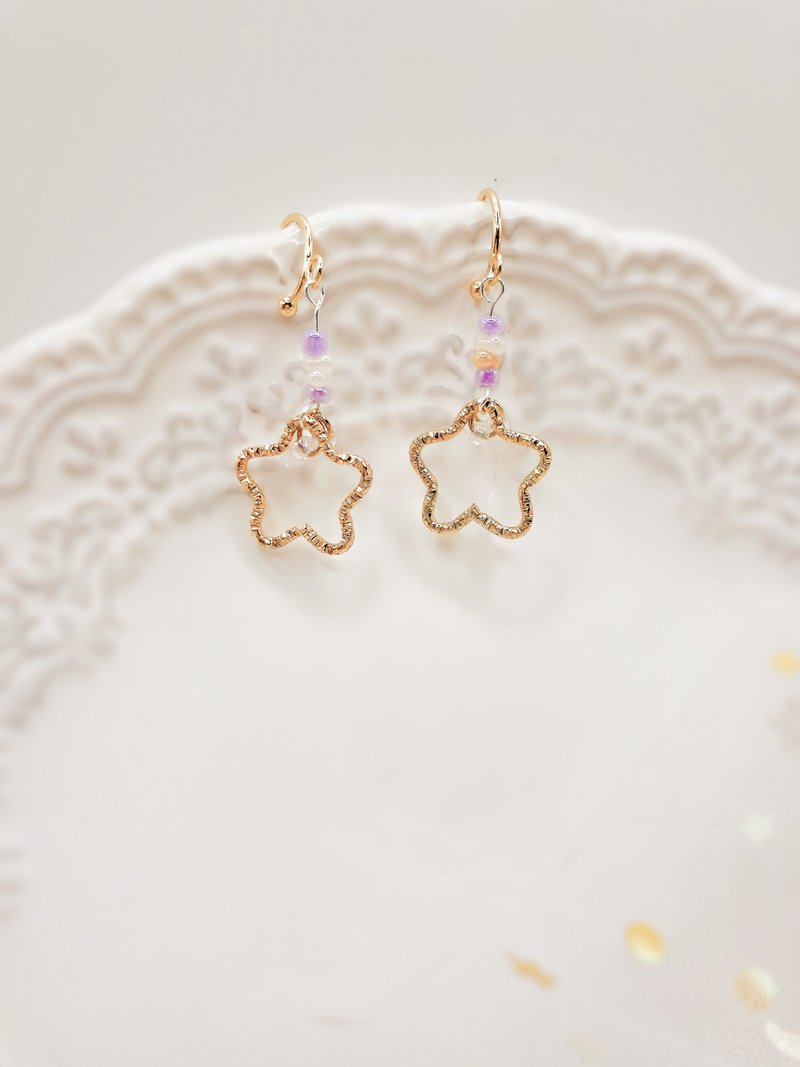 星星誓約 手作串珠耳骨夾| 植椛。飾 小眾品牌 - 耳環/耳夾/耳骨夾 - 銅/黃銅 黃色