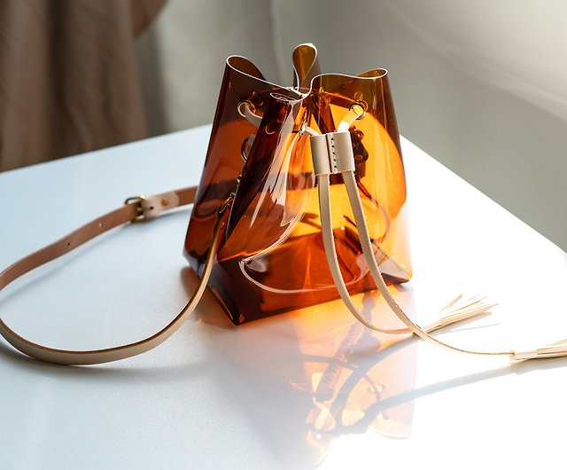 PELE  Italian leather stitching pvc bucket bag transparent bag summer  Water bag - Shop LEVAS Messenger Bags & Sling Bags - Pinkoi