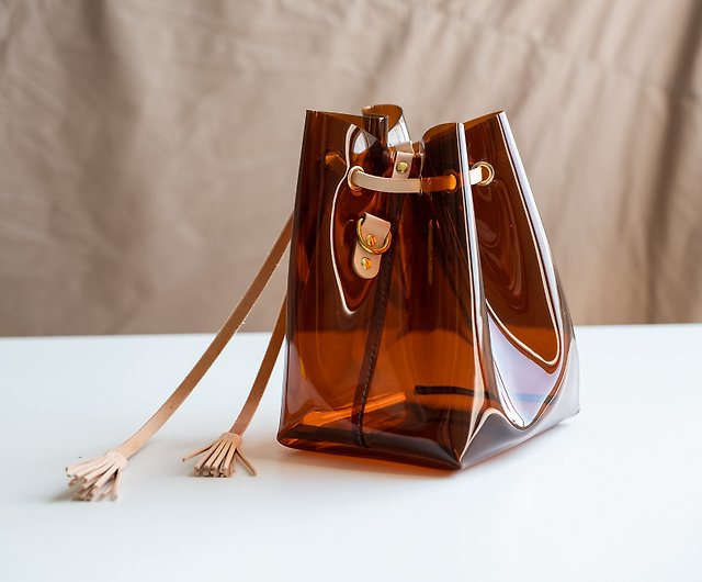PELE  Italian leather stitching pvc bucket bag transparent bag
